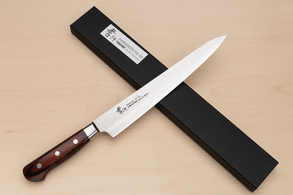 Sakai Takayuki 33-layer Damascus VG10 Sujihiki knife 240mm ( 9.5 ") Spanish Mahogany handle - Knife-Life - Best Japanese Knife Store