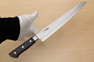 Tetsuhiro VG10 Kasumi nagashi Damascus Sujihiki knife 270mm (10.7") Black paper micarta