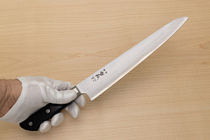 Tetsuhiro VG10 Kasumi nagashi Damascus Sujihiki knife 240mm (9.5") Black paper micarta
