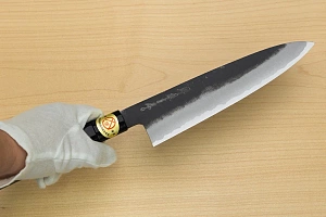 Sakai Genkichi Kurouchi Warikomi White steel 2 Gyuto knife 210mm (8.2") Magnolia Wood with Akebono-Nuri Urushi Lacque