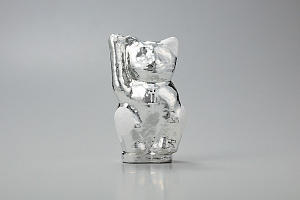 Designer's Premium Silver Maneki-Neko Small 14cm
