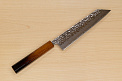 Hokiyama Sakon AUS10 Hammered shiny Damascus 210mm (8.3") Kiritsuke knife with Burnt pattern Urushi lacquered Magnolia Wood octagon handle - Knife-Life - Best Japanese Knife Store