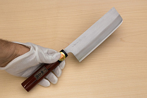 Sakai Genkichi Warikomi AUS8 Nakiri vegetable knife 165mm (6.5) Magnolia Wood with  Negoro-Nuri Urushi Lacque