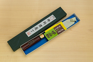 Sakai Genkichi Warikomi AUS8 Santoku knife 180mm (7.1) Magnolia Wood with  Negoro-Nuri Urushi Lacque