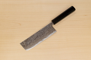 Hokiyama Sakon Bokusui AUS10 ROU-Wave Damascus 165mm (6.5") Nakiri knife with Gold Dust Urushi lacquered Magnolia Wood octagon handle
