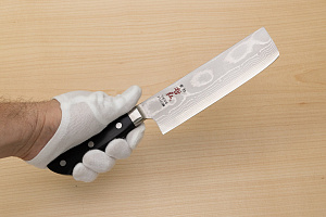 Tetsuhiro VG10 Damascus Nakiri vegetable knife 160mm (6.3") Black paper micarta
