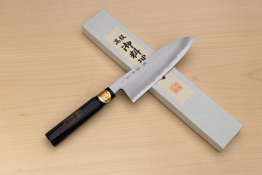 Sakai Genkichi Warikomi White steel 2 Santoku knife 180mm (7.1) Magnolia Wood with Akebono-Nuri Urushi Lacque - Knife-Life - Best Japanese Knife Store