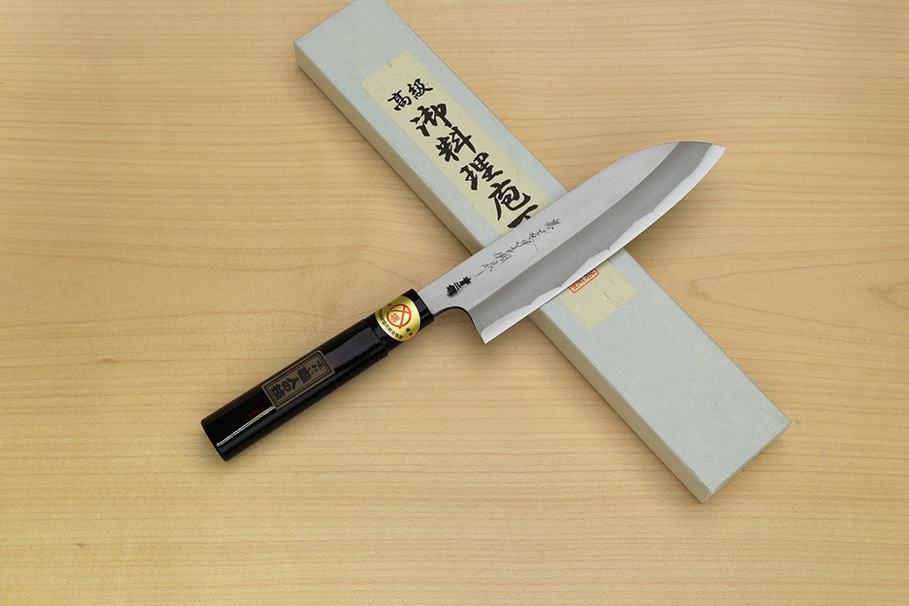 Sakai Genkichi Warikomi Blue steel 2 Santoku knife 180mm (7.1) Magnolia Wood with Akebono-Nuri Urushi Lacque - Knife-Life - Best Japanese Knife Store