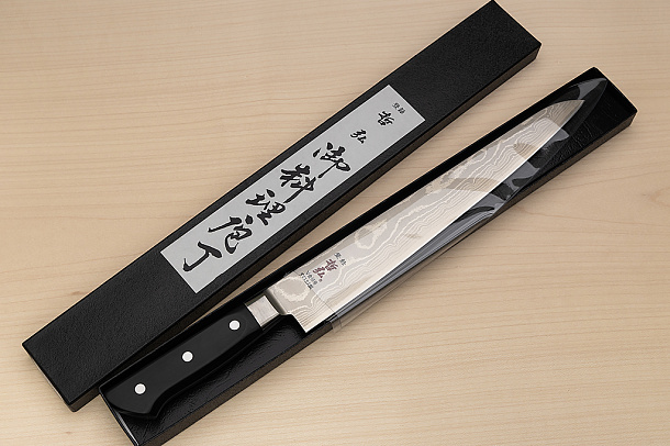 Tetsuhiro VG10 Damascus Sujihiki knife 270mm (10.7") Black paper micarta