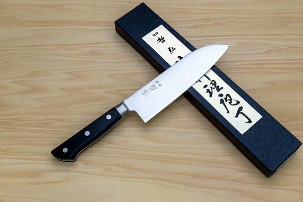 Tetsuhiro Blue steel 2 Santoku knife 170mm (6.7") Black paper micarta