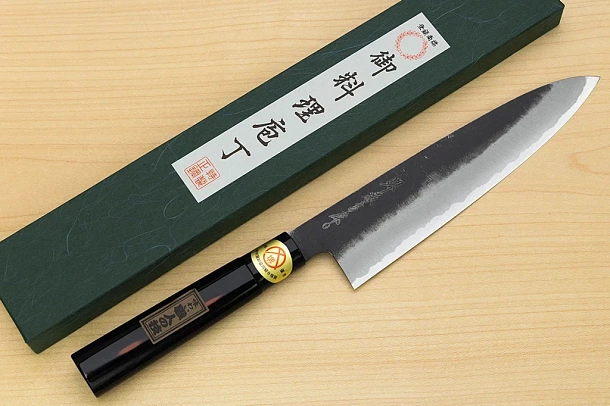 Sakai Genkichi Kurouchi Warikomi White steel 2 Gyuto knife 210mm (8.2") Magnolia Wood with Akebono-Nuri Urushi Lacque