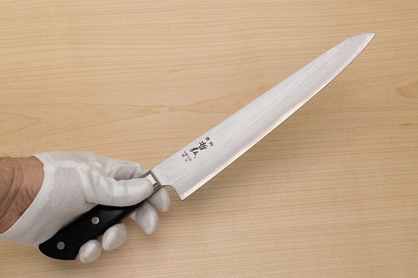Tetsuhiro VG10 Kasumi nagashi Damascus Sujihiki knife 240mm (9.5") Black paper micarta Tetsuhiro VG10 Kasumi nagashi Damascus Sujihiki knife 240mm (9.5") Black paper micarta