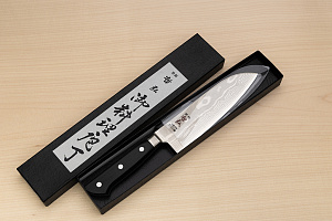 Tetsuhiro VG10 Damascus Santoku knife 170mm (6.7") Black paper micarta
