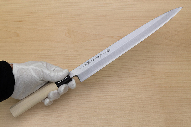 Sakai Genkichi White steel 2 Yanagiba Knife for Sashimi 300 (11.8) Magnolia Wood handle with buffalo horn Sakai Genkichi White steel 2 Yanagiba Knife for Sashimi 300 (11.8) Magnolia Wood handle with buffalo horn
