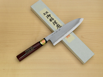Sakai Genkichi Warikomi White steel 2 Santoku knife 180mm (7.1) Magnolia Wood with  Negoro-Nuri Urushi Lacque