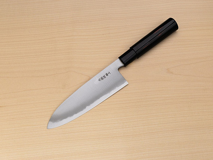 Sakai Genkichi Warikomi White steel 2 Santoku knife 180mm (7.1) Magnolia Wood with Akebono-Nuri Urushi Lacque