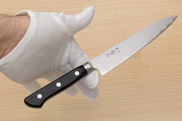 Tetsuhiro Blue Super Petty knife 150mm (6") Black paper micarta Tetsuhiro Blue Super Petty knife 150mm (6") Black paper micarta