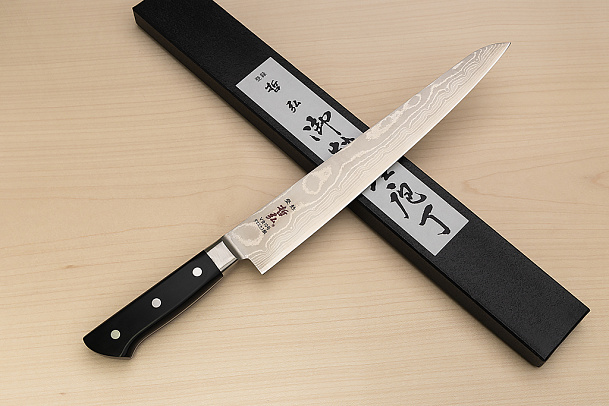 Tetsuhiro VG10 Damascus Sujihiki knife 270mm (10.7") Black paper micarta