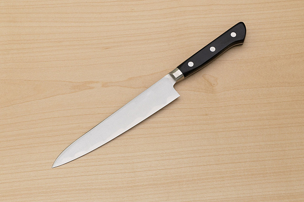 Tetsuhiro Blue Super Petty knife 150mm (6") Black paper micarta Tetsuhiro Blue Super Petty knife 150mm (6") Black paper micarta
