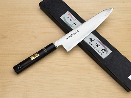 Goko Hamono Shimosanokuni Kogetsu White steel 1 Hon-yaki Gyuto knife 240 mm (9.5") Rosewood handle