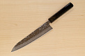 Hokiyama Sakon AUS10 Hammered shiny Damascus 210mm (8.3") Gyuto knife with Gold Dust Urushi lacquered Magnolia Wood octagon handle - Knife-Life - Best Japanese Knife Store