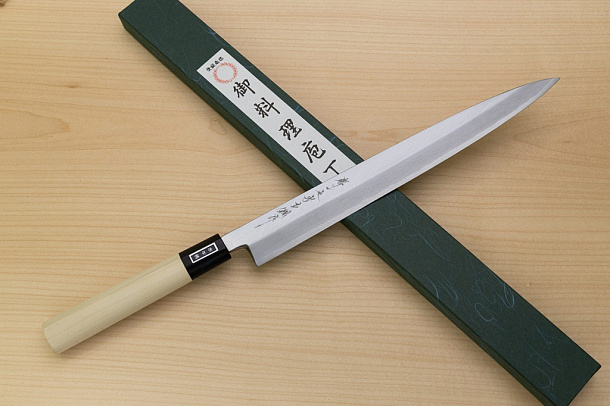 Sakai Genkichi White steel 2 Yanagiba Knife for Sashimi 300 (11.8) Magnolia Wood handle with buffalo horn