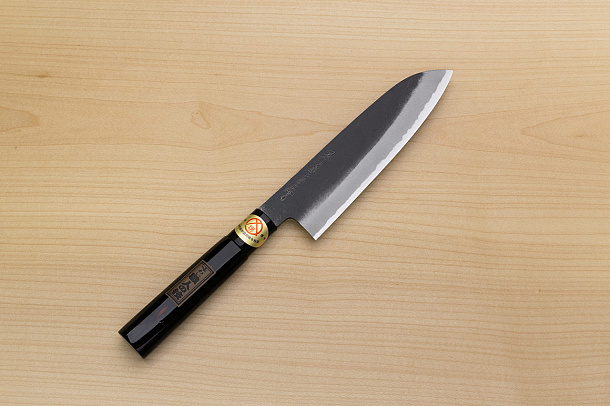 Sakai Genkichi Kurouchi Warikomi White steel 2 Santoku knife 180mm (7.1) Magnolia Wood with Akebono-Nuri Urushi Lacque