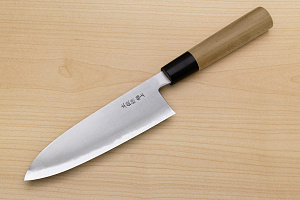 Sakai Genkichi White steel 2 Santoku 180 (7.1) Magnolia Wood handle with buffalo horn