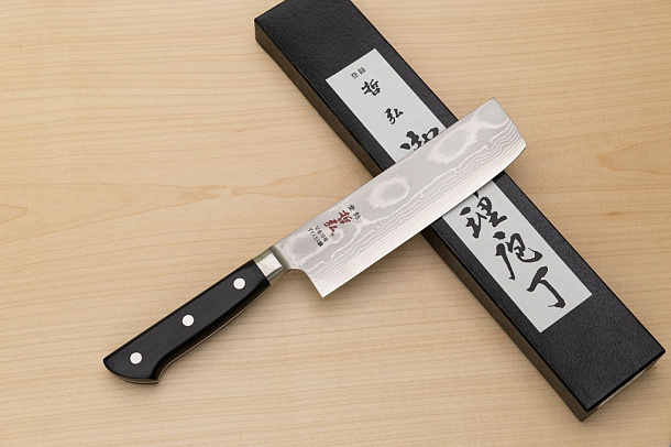 Tetsuhiro VG10 Damascus Nakiri vegetable knife 160mm (6.3") Black paper micarta