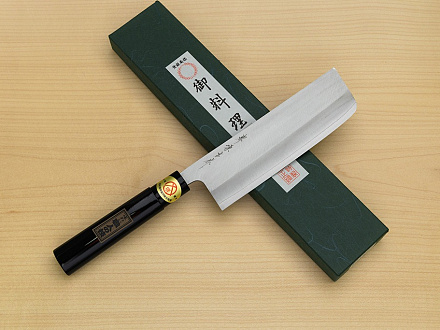 Sakai Genkichi Warikomi AUS8 Nakiri vegetable knife 165mm (6.5) Wood with Akebono-Nuri Urushi Lacque