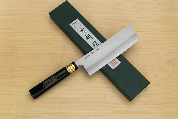 Sakai Genkichi Warikomi AUS8 Nakiri vegetable knife 165mm (6.5) Wood with Akebono-Nuri Urushi Lacque