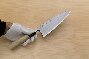 Sakai Genkichi White steel 2 Deba Knife 180mm Magnolia Wood handle with buffalo horn