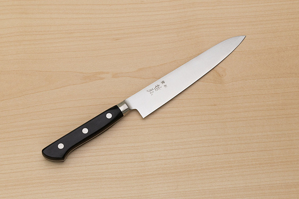 Tetsuhiro Blue Super Petty knife 150mm (6") Black paper micarta Tetsuhiro Blue Super Petty knife 150mm (6") Black paper micarta
