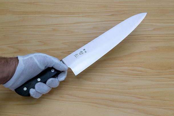 Tetsuhiro Blue Super Gyuto knife 240mm (9.5") Black paper micarta