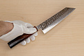 Hokiyama Sakon AUS10 Hammered shiny Damascus 170mm (6.7") Bunka knife with Burnt pattern Urushi lacquered Magnolia Wood octagon handle - Knife-Life - Best Japanese Knife Store