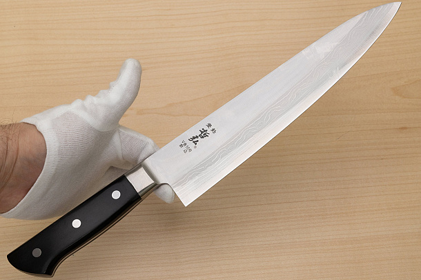 Tetsuhiro VG10 Kasumi nagashi Damascus Gyuto knife 240mm (9.5") Black paper micarta