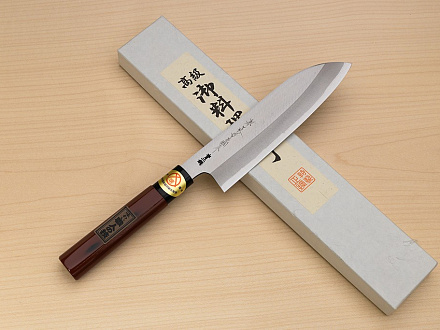 Sakai Genkichi Warikomi Blue steel 2 Santoku knife 180mm (7.1) Magnolia Wood with  Negoro-Nuri Urushi Lacque