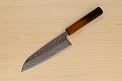Hokiyama Sakon AUS10 Hammered shiny Damascus 165mm (6.5") Santoku knife with Burnt pattern Urushi lacquered Magnolia Wood octagon handle - Knife-Life - Best Japanese Knife Store