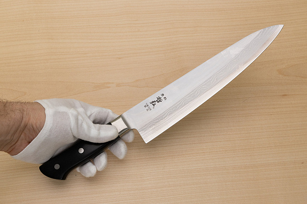 Tetsuhiro VG10 Kasumi nagashi Damascus Gyuto knife 240mm (9.5") Black paper micarta