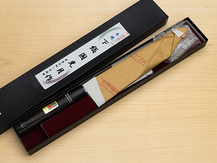 Goko Hamono Shimosanokuni Kogetsu White steel 1 Hon-yaki Gyuto knife 240 mm (9.5") Rosewood handle