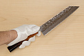 Hokiyama Sakon AUS10 Hammered shiny Damascus 210mm (8.3") Kiritsuke knife with Burnt pattern Urushi lacquered Magnolia Wood octagon handle - Knife-Life - Best Japanese Knife Store