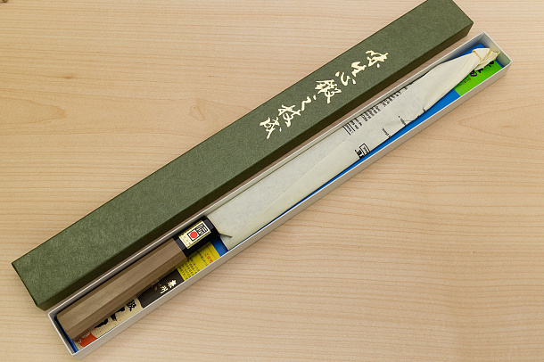 Sakai Genkichi Blue steel 2 Yanagiba Sashimi Knife 300 (11.8) Magnolia Wood handle with buffalo horn