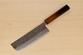 Hokiyama Sakon AUS10 Hammered shiny Damascus 165mm (6.5") Nakiri knife with Burnt pattern Urushi lacquered Magnolia Wood octagon handle - Knife-Life - Best Japanese Knife Store