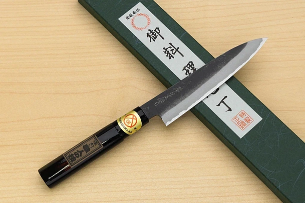 Sakai Genkichi Kurouchi Warikomi White steel 2 Petty knife 140mm (5.5") Magnolia Wood with Akebono-Nuri Urushi Lacque
