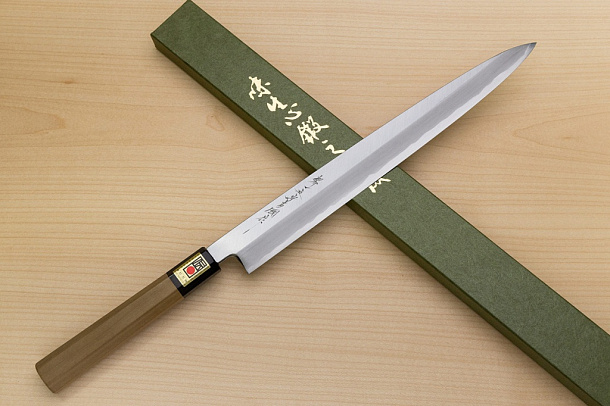 Sakai Genkichi Blue steel 2 Yanagiba Sashimi Knife 300 (11.8) Magnolia Wood handle with buffalo horn