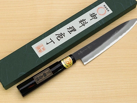 Sakai Genkichi Kurouchi Warikomi White steel 2 Petty knife 160mm (6.3") Magnolia Wood with Akebono-Nuri Urushi Lacque