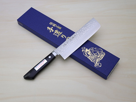Miki VG10 35 Layers Damascus Nakiri knife 165mm (6.5") Black Pakkawood handle