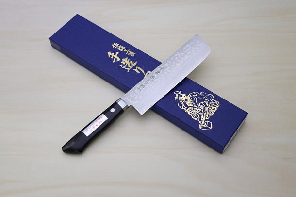 Miki VG10 35 Layers Damascus Nakiri knife 165mm (6.5") Black Pakkawood handle