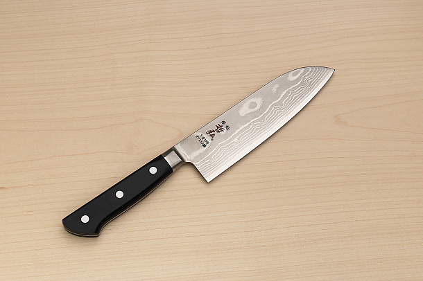 Tetsuhiro VG10 Damascus Santoku knife 170mm (6.7") Black paper micarta