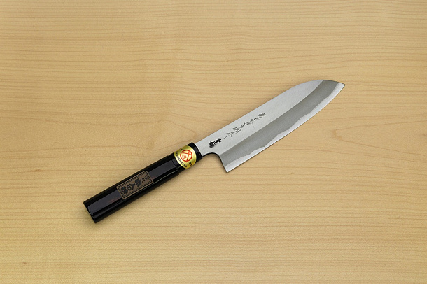 Sakai Genkichi Warikomi Blue steel 2 Santoku knife 180mm (7.1) Magnolia Wood with Akebono-Nuri Urushi Lacque